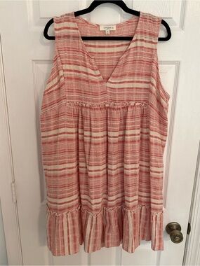 Umgee 2 xl Pink and Cream Striped Sleeveless Tunic Dress